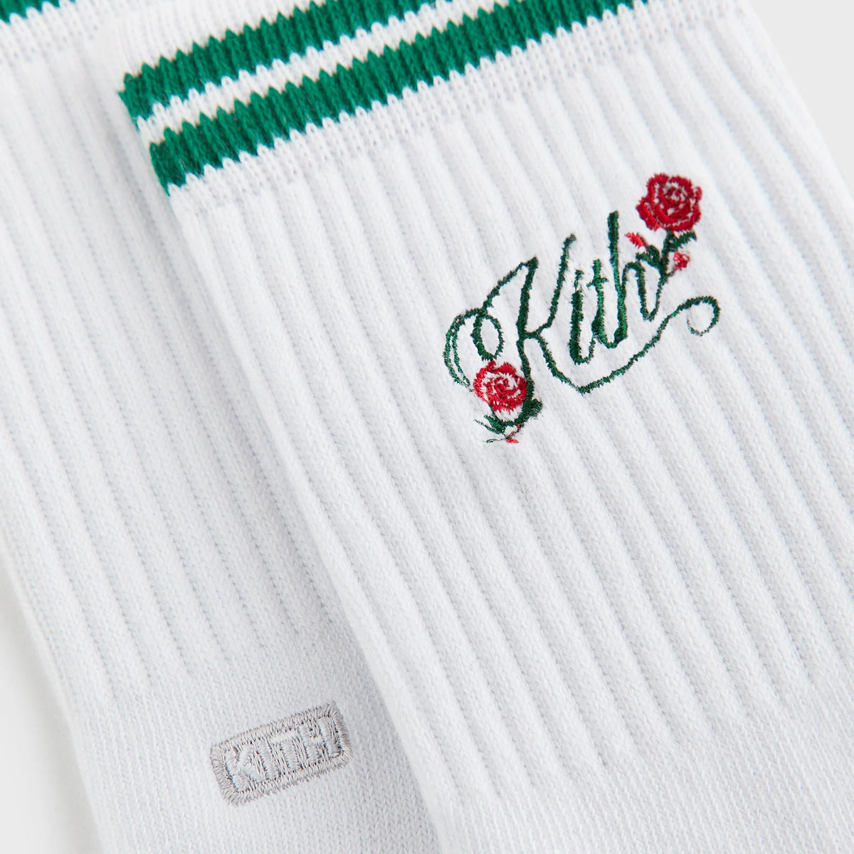 Kith Double Striped Floral Cotton Mid Crew Socks - Conifer