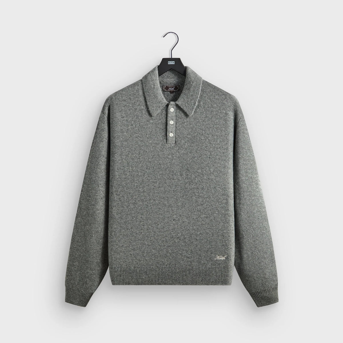 Kith Marled Harmon Rugby Pullover - Mid Heather Grey