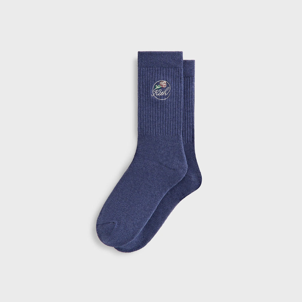 Kith Rose Script Cotton Crew Socks - Elevation Heather