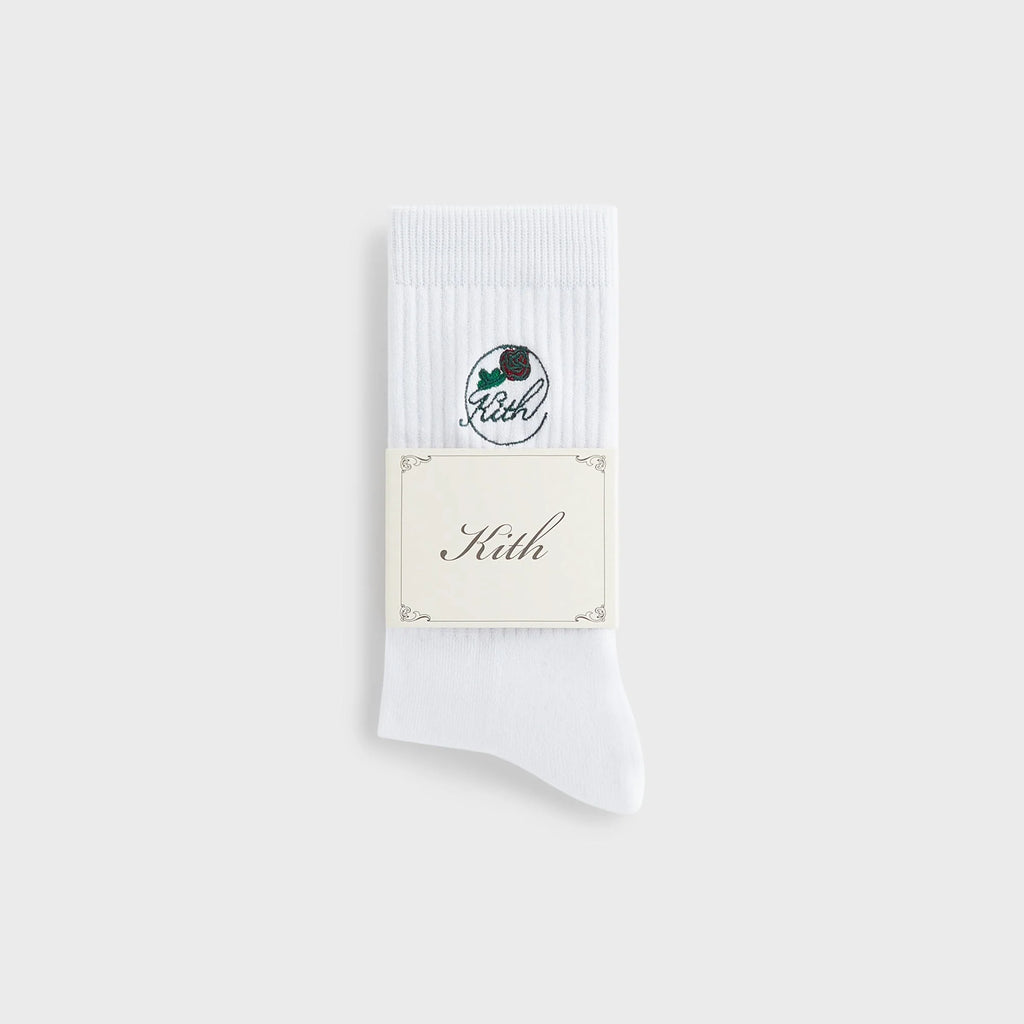 Kith Rose Script Cotton Crew Socks - White