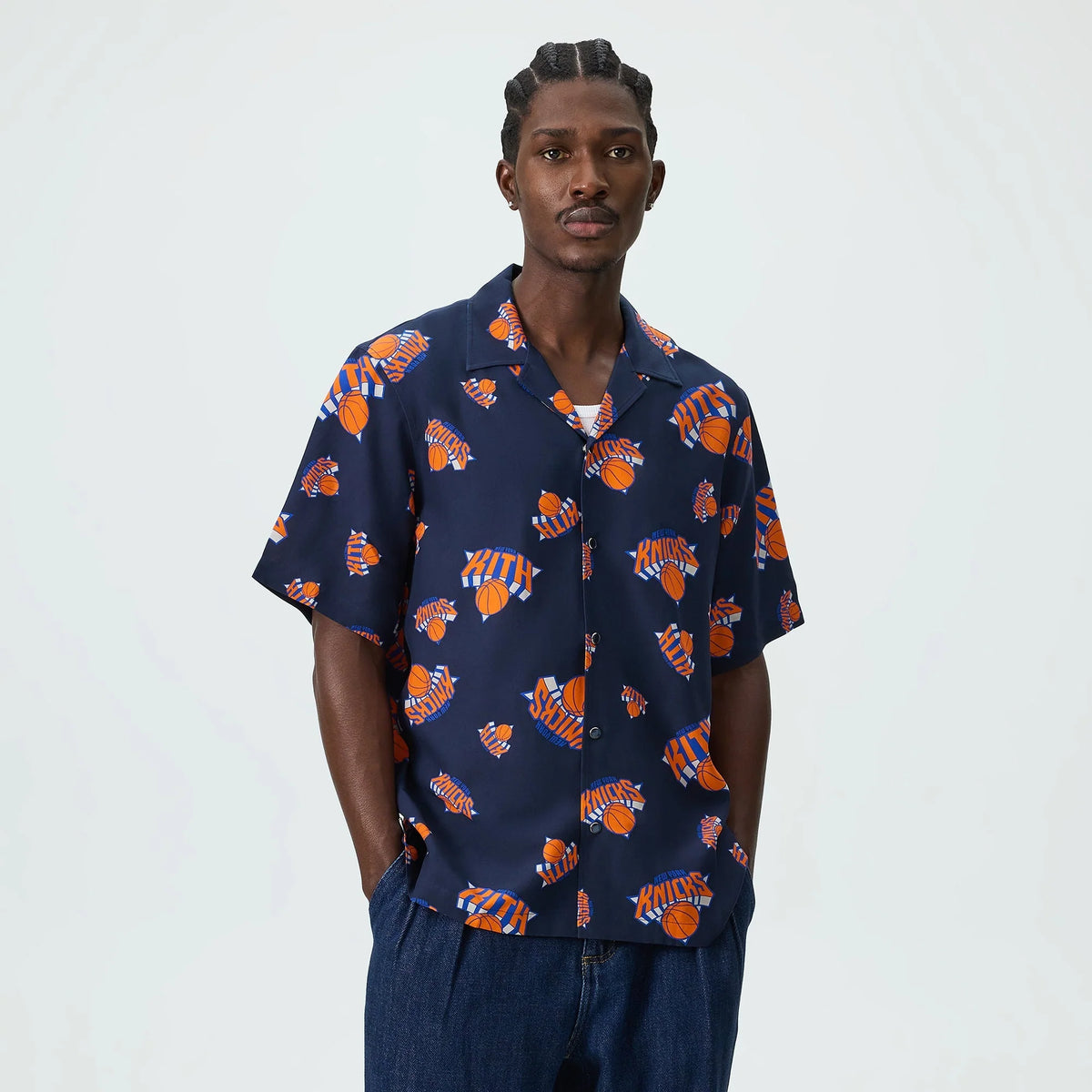 Kith for the New York Knicks Playoffs Thompson Camp Collar Shirt - Nocturnal