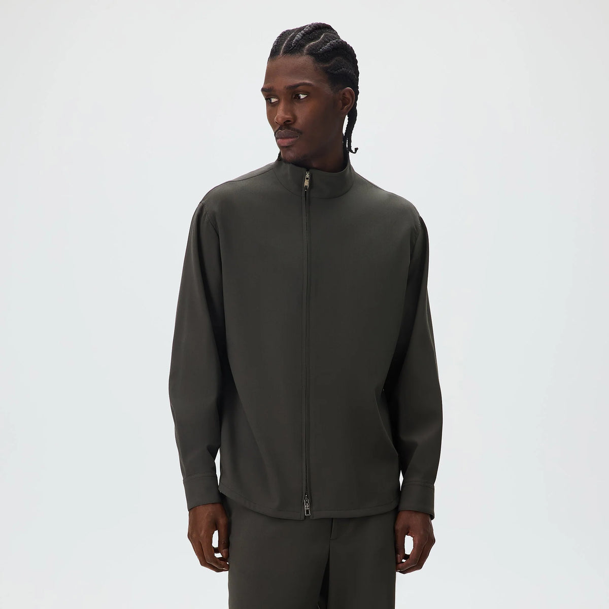 Giorgio Armani & Kith &Kin Asymmetrical Zip Front Shirt - Dark Ash