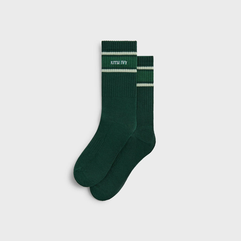 Kith Ivy for Wilson Stripe Logo Crew Socks - Ivy Green