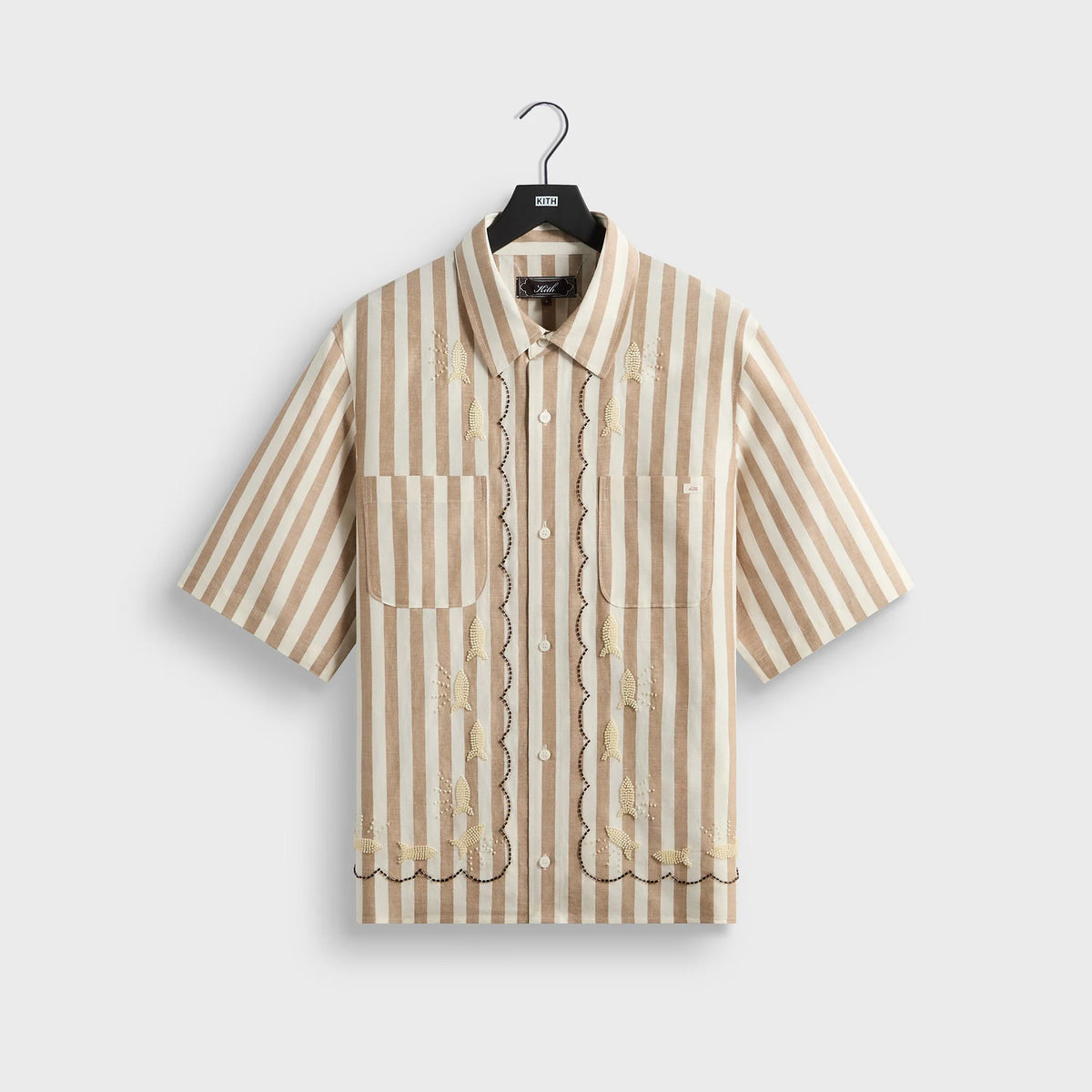 Kith Spun Silk Linen Stripe Paxton Buttondown - Chai