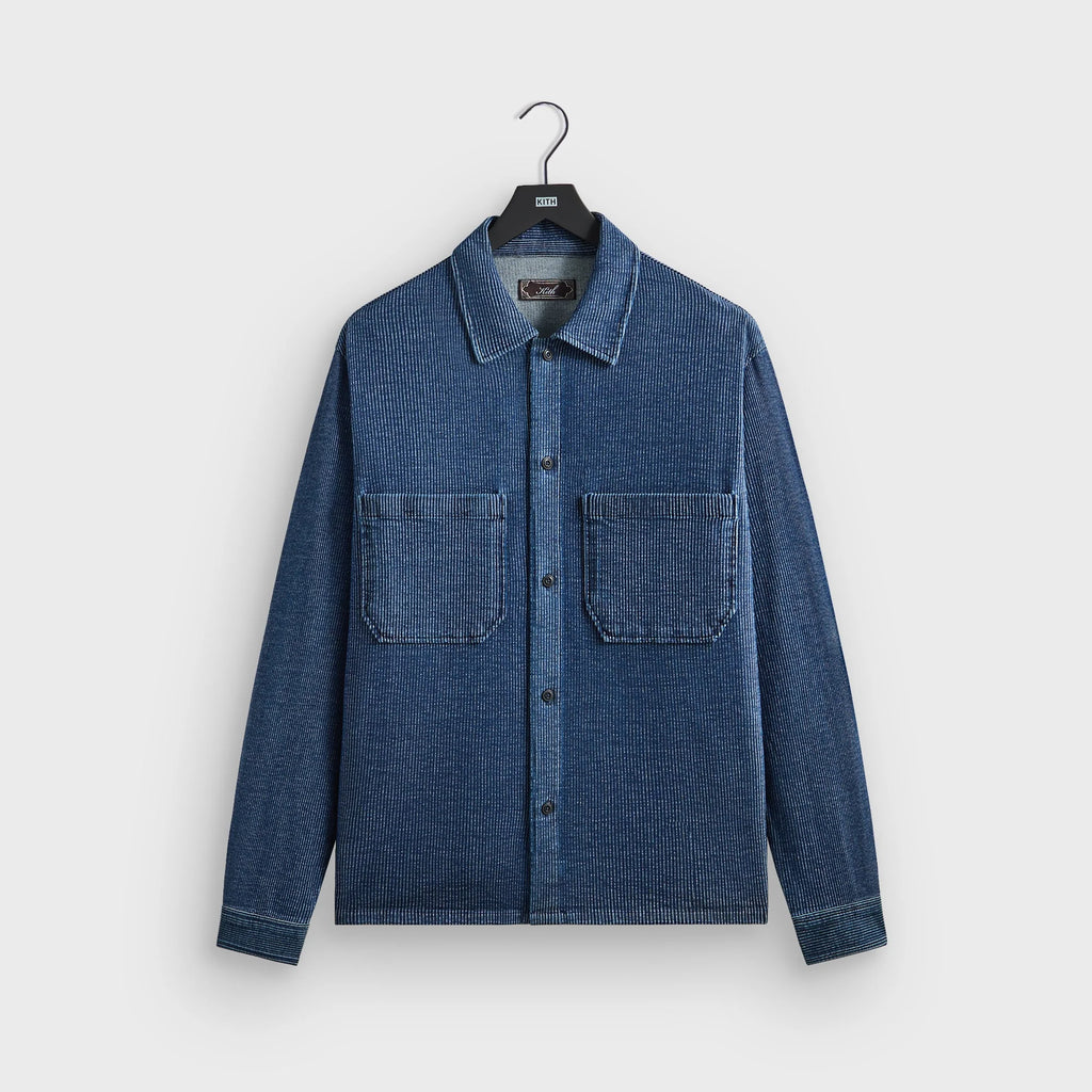 Kith Railroad Stripe Indigo Boxy Collar Overshirt - Dark Indigo