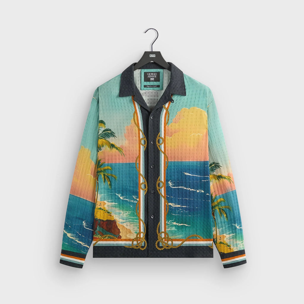 Giorgio Armani & Kith Ornamental Print Long Sleeve Thompson Camp Collar Shirt - Multi