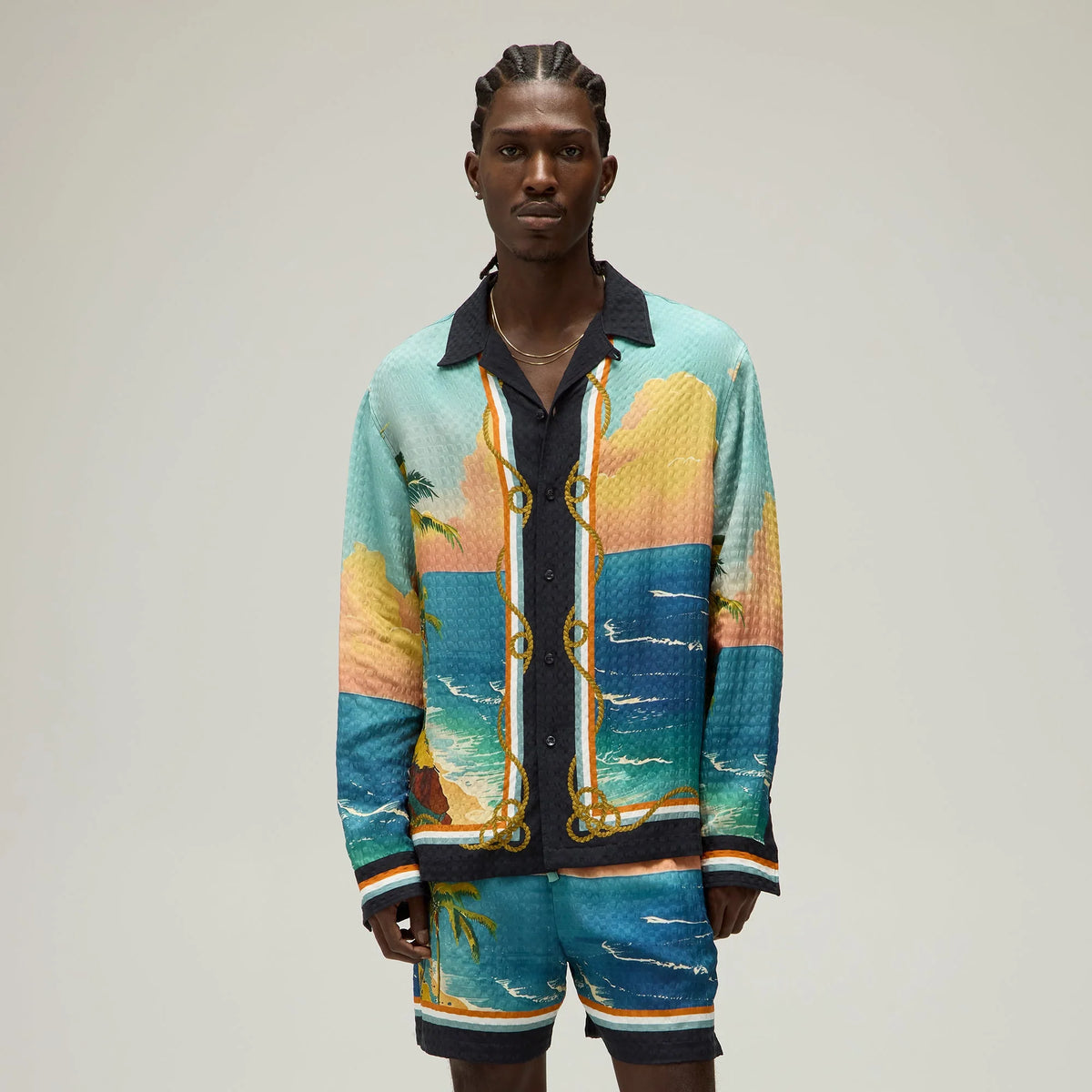 Giorgio Armani & Kith Ornamental Print Long Sleeve Thompson Camp Collar Shirt - Multi